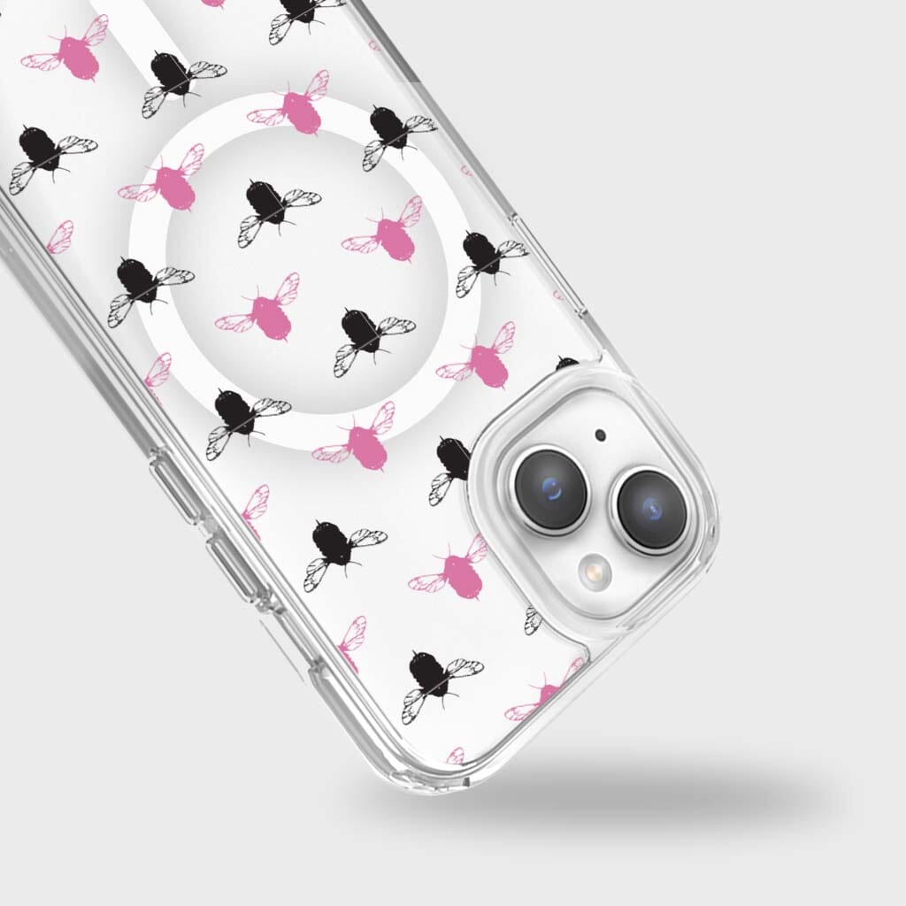 iPhone 13 Clear Case - Black and Pink Bumble Design