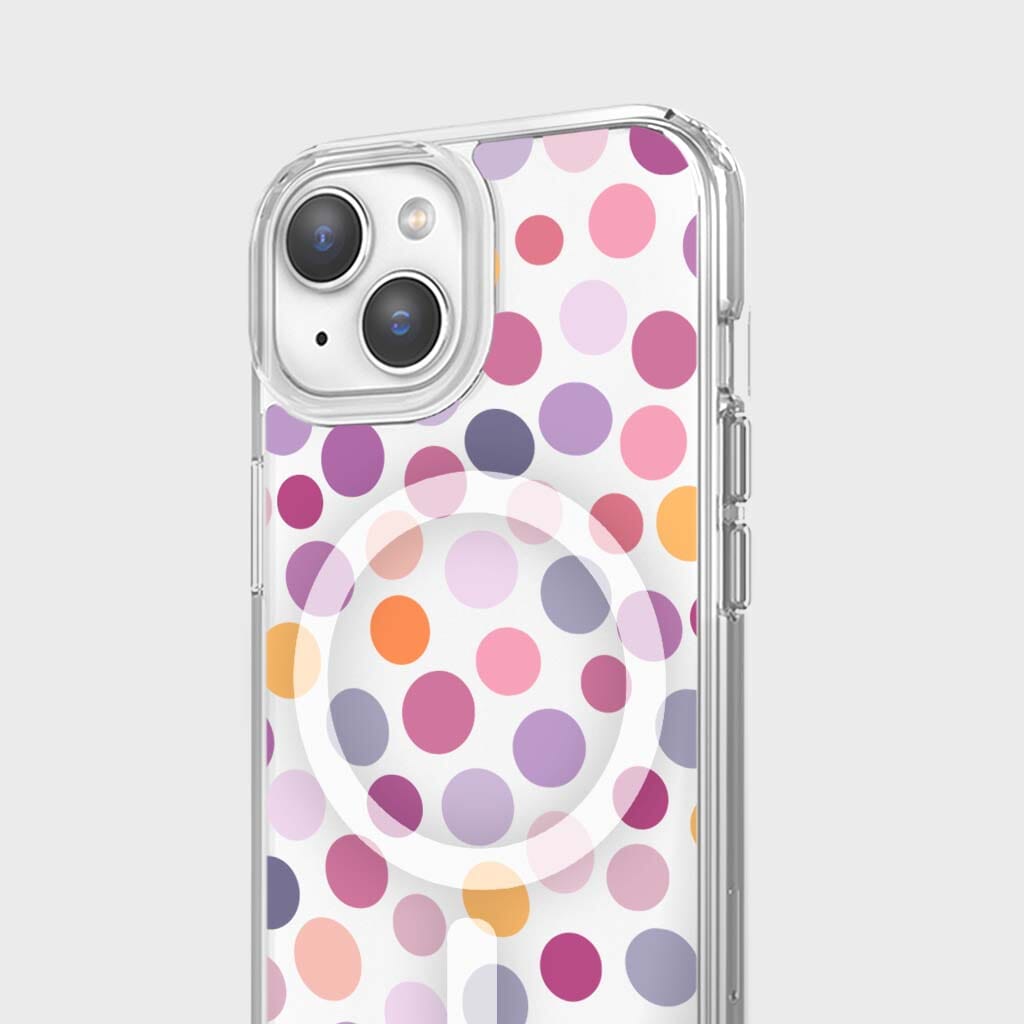 MagSafe iPhone 14 Purple Polka Dots Clear Case