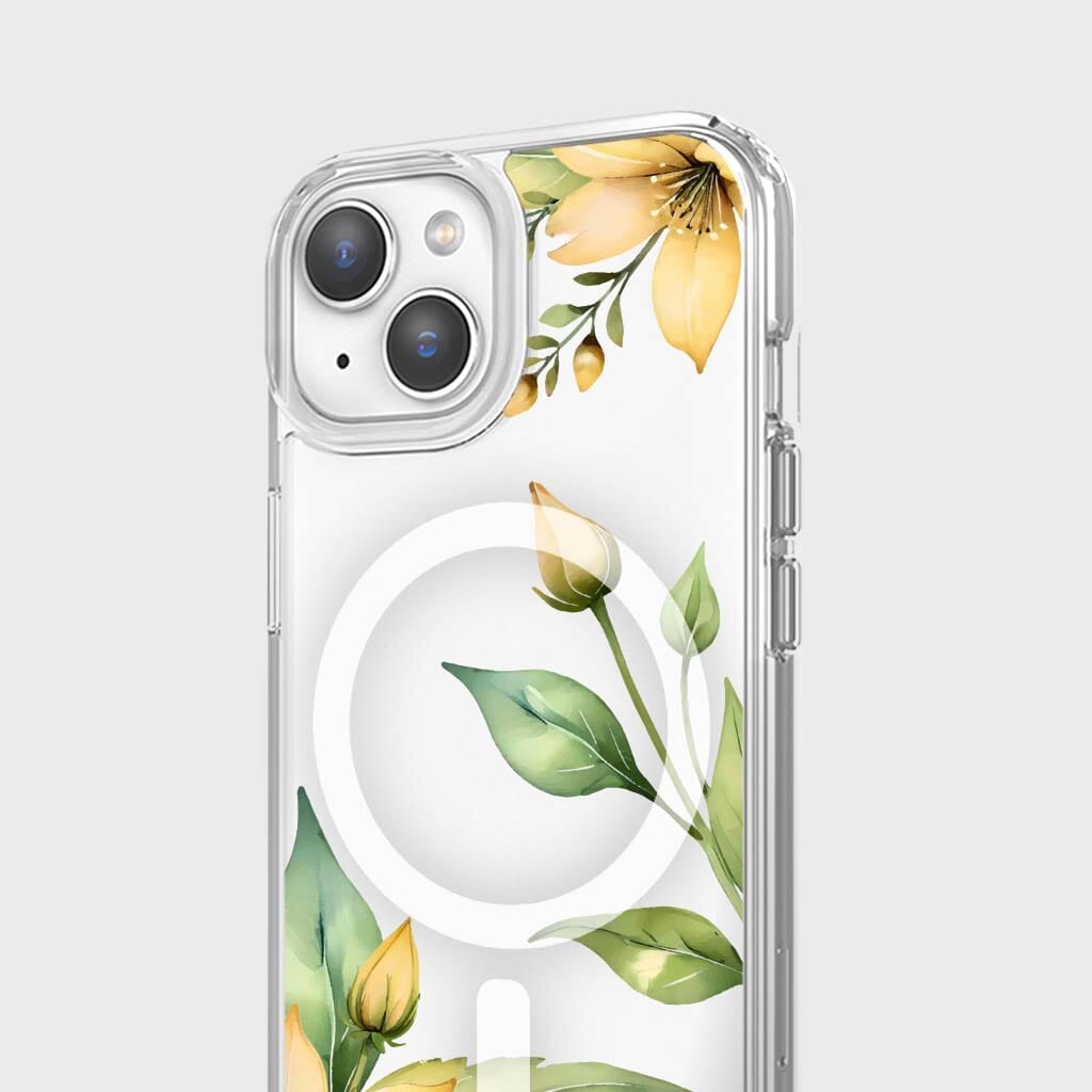 MagSafe iPhone 15 Yellow Wildflower Clear Case