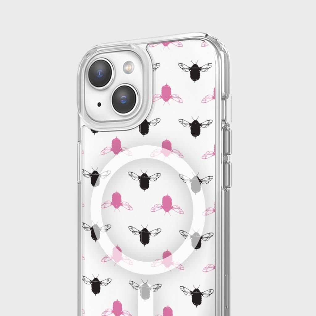 iPhone 14 Clear Case - Black and Pink Bumble Design