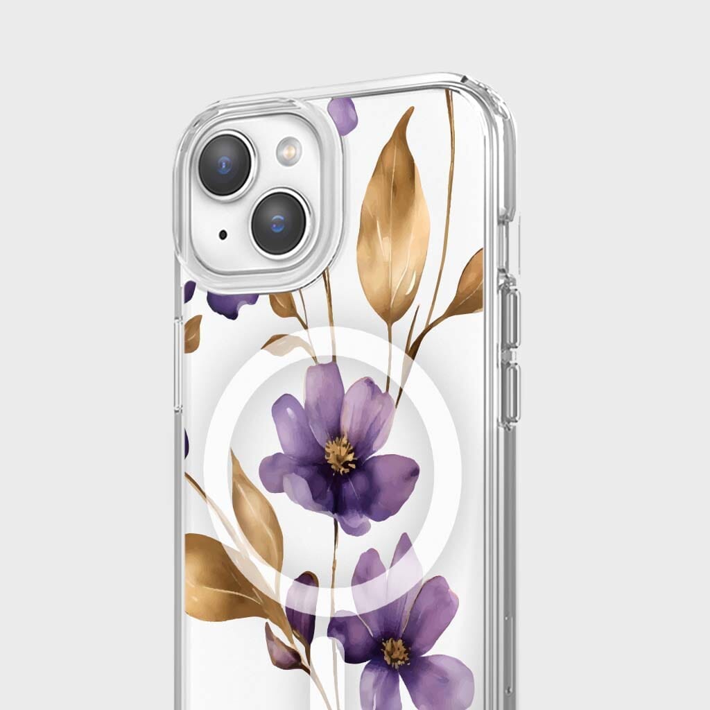 iPhone 16e Purple Wildflower Clear Case With MagSafe