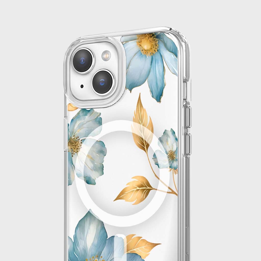 MagSafe iPhone 13 Blue Wildflower Clear Case