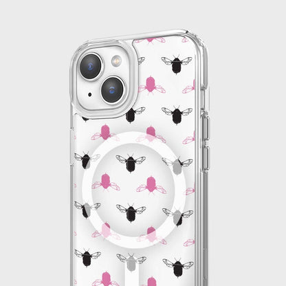 iPhone 16e Clear Case - Black and Pink Bumble Design