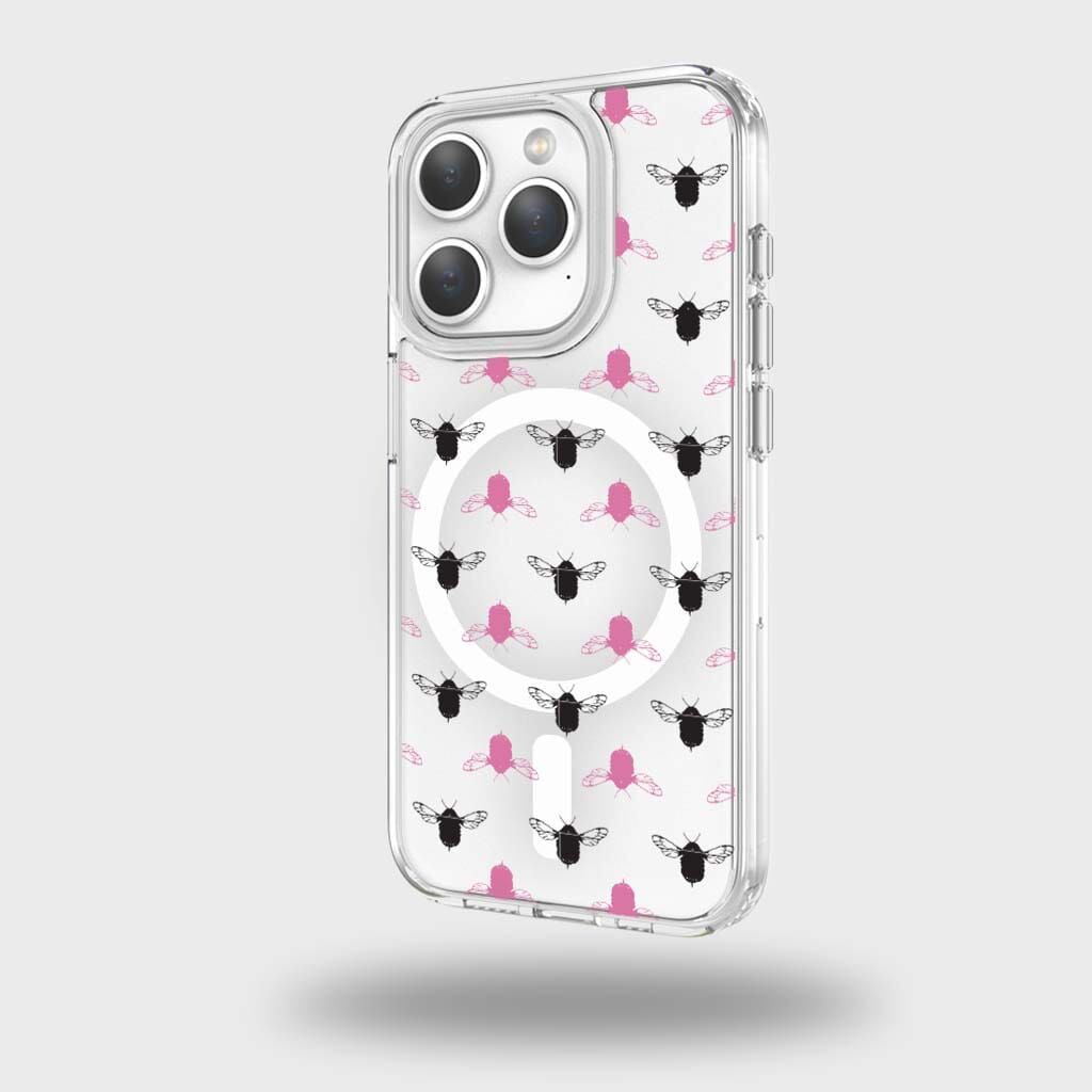 iPhone 15 Pro Clear Case - Black and Pink Bumble Design