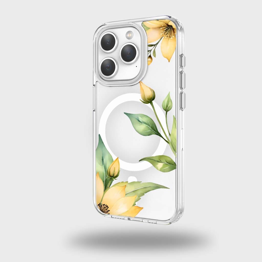 MagSafe iPhone 15 Pro Yellow Wildflower Clear Case