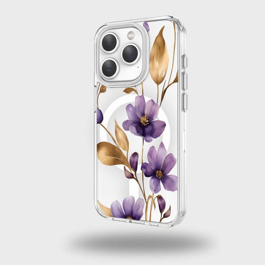 iPhone 15 Pro Clear Design Case - Purple Wildflower