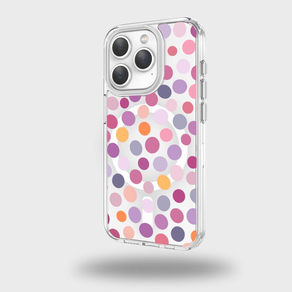 MagSafe iPhone 15 Pro Purple Polka Dots Clear Case