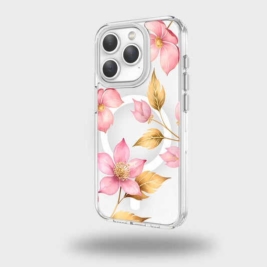 MagSafe iPhone 15 Pro Max Pink Wildflower Clear Case