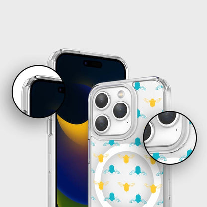 iPhone 15 Pro Clear Case - Blue and Yellow Bumble Design