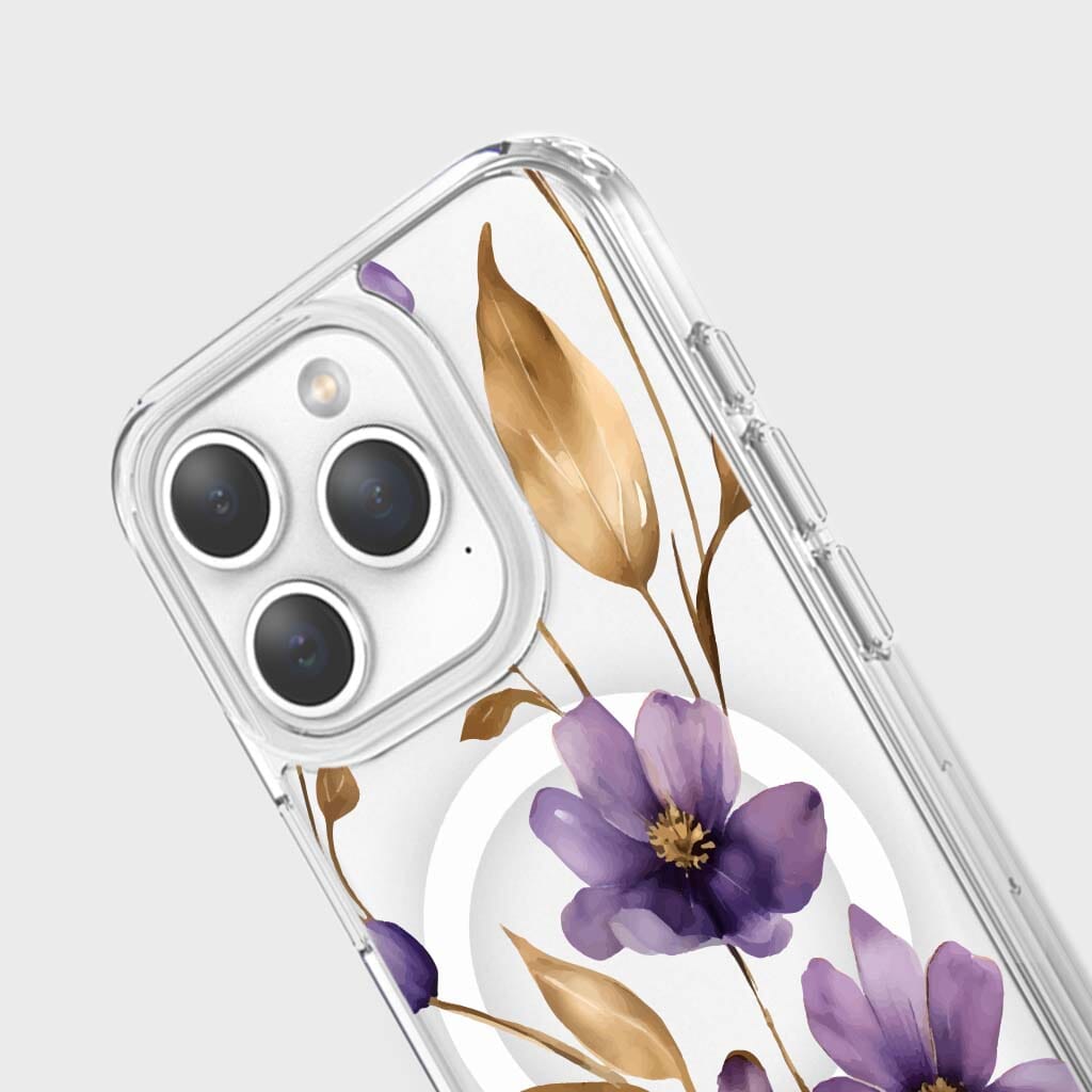 iPhone 15 Pro Max Clear Design Case - Purple Wildflower