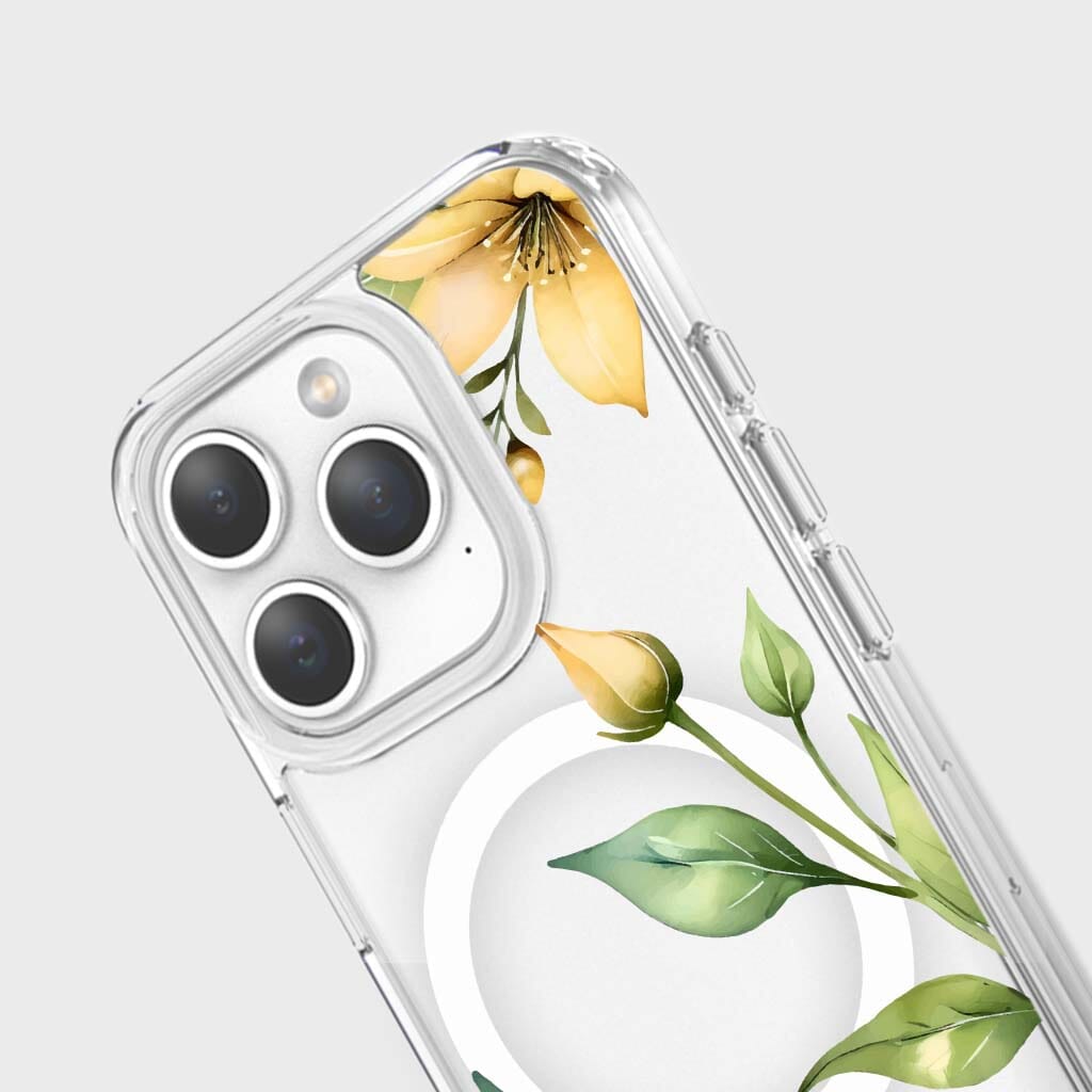 MagSafe iPhone 15 Pro Yellow Wildflower Clear Case