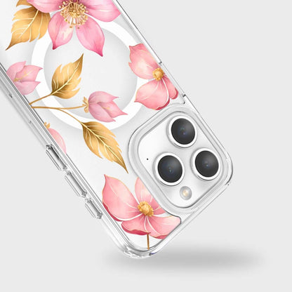 MagSafe iPhone 15 Pro Max Pink Wildflower Clear Case