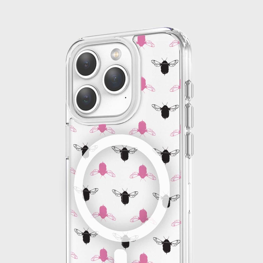 iPhone 15 Pro Max Clear Case - Black and Pink Bumble Design