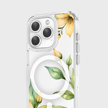 MagSafe iPhone 15 Pro Yellow Wildflower Clear Case