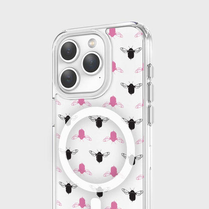 iPhone 15 Pro Clear Case - Black and Pink Bumble Design