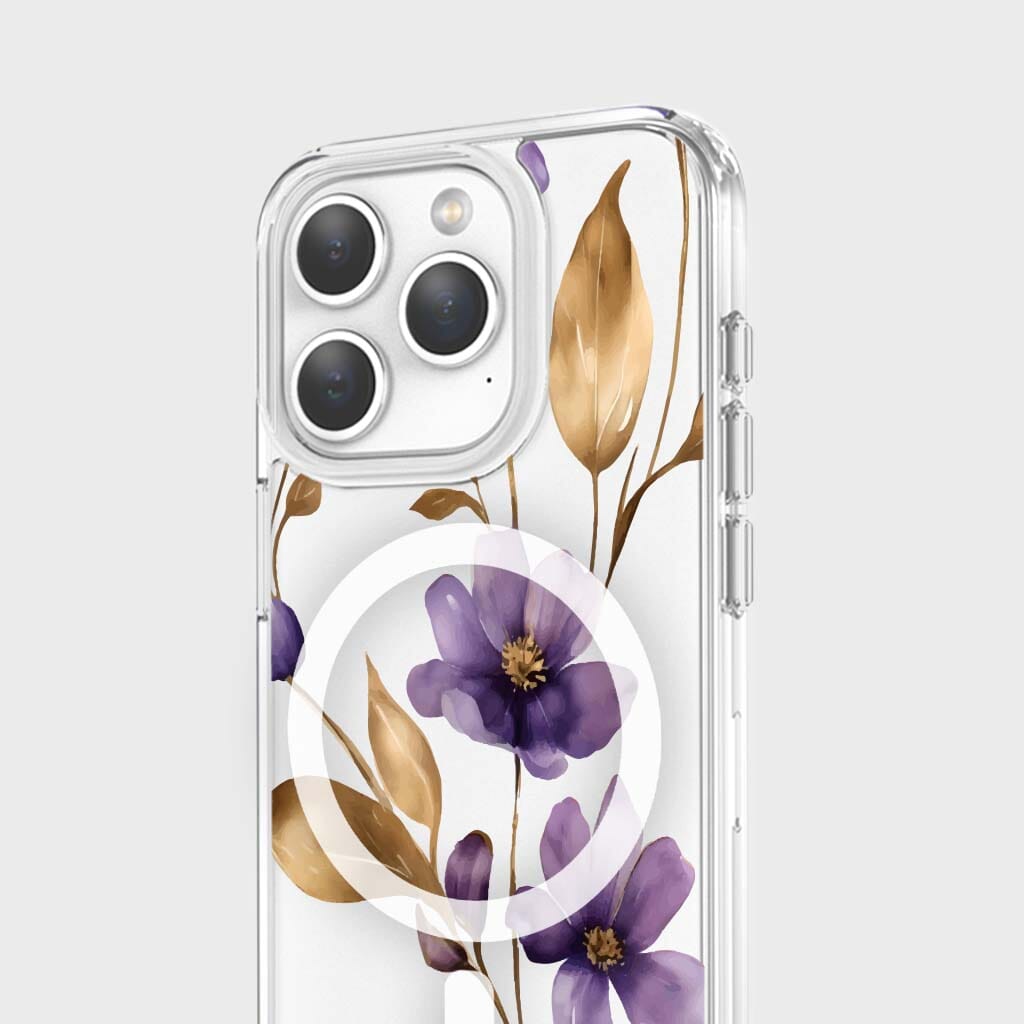 iPhone 15 Pro Clear Design Case - Purple Wildflower