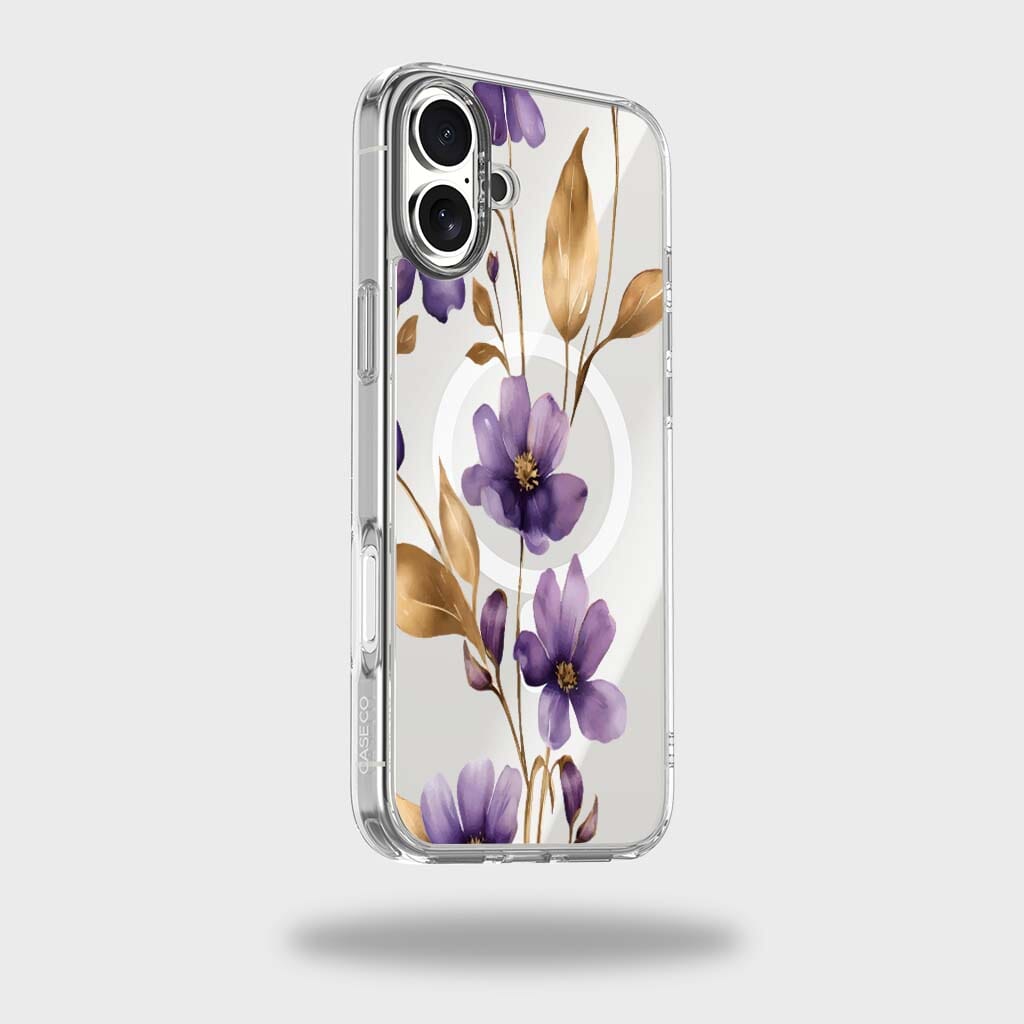 MagSafe iPhone 16 Purple Wildflower Clear Case