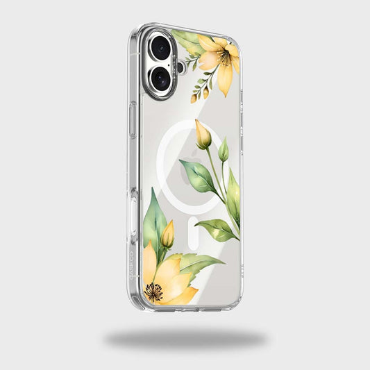 MagSafe iPhone 16 Yellow Wildflower Clear Case