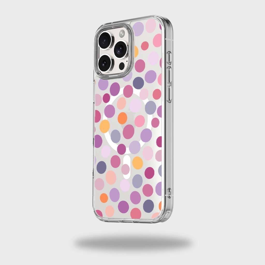 MagSafe iPhone 16 Pro Purple Polka Dots Clear Case