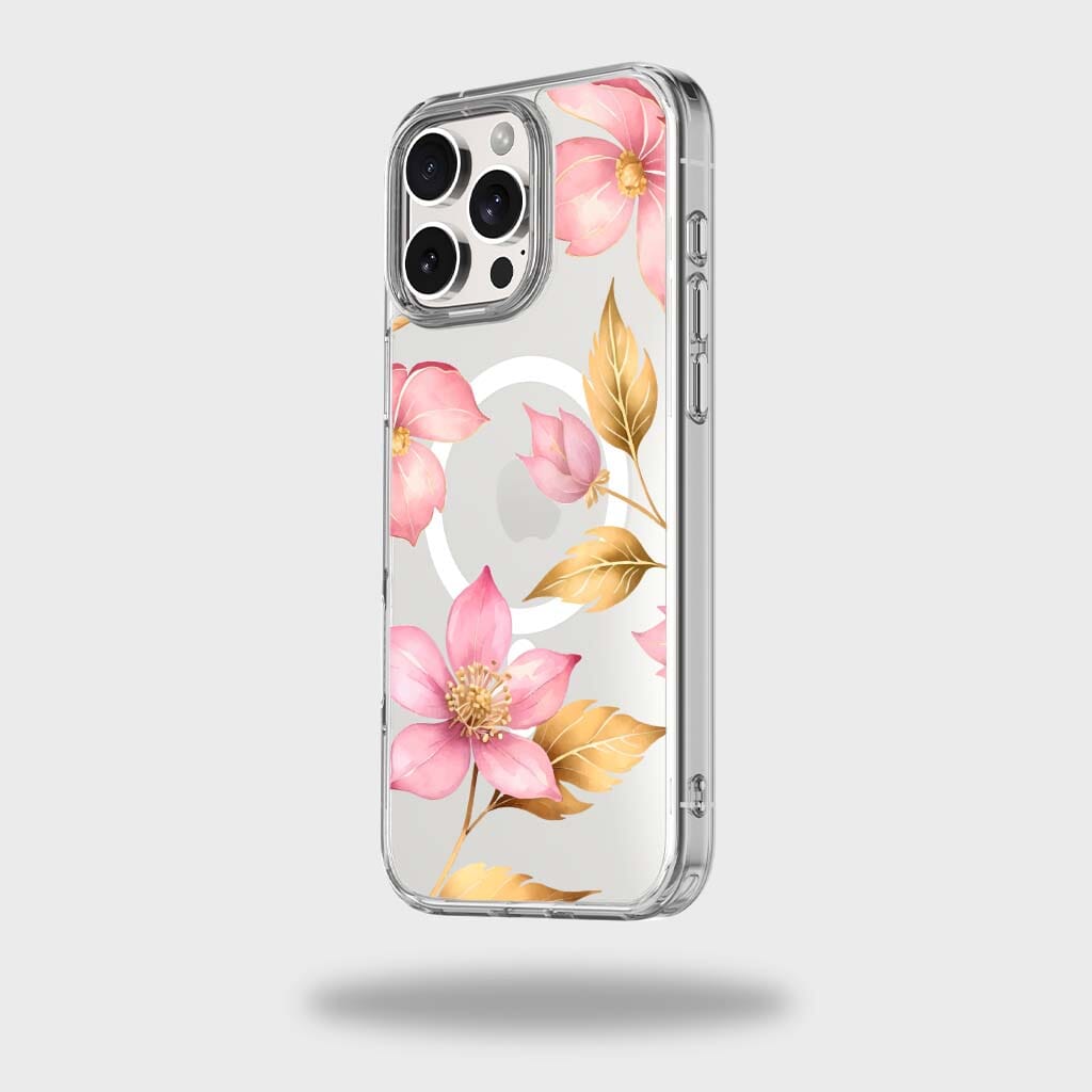 MagSafe iPhone 16 Pro Pink Wildflower Clear Case