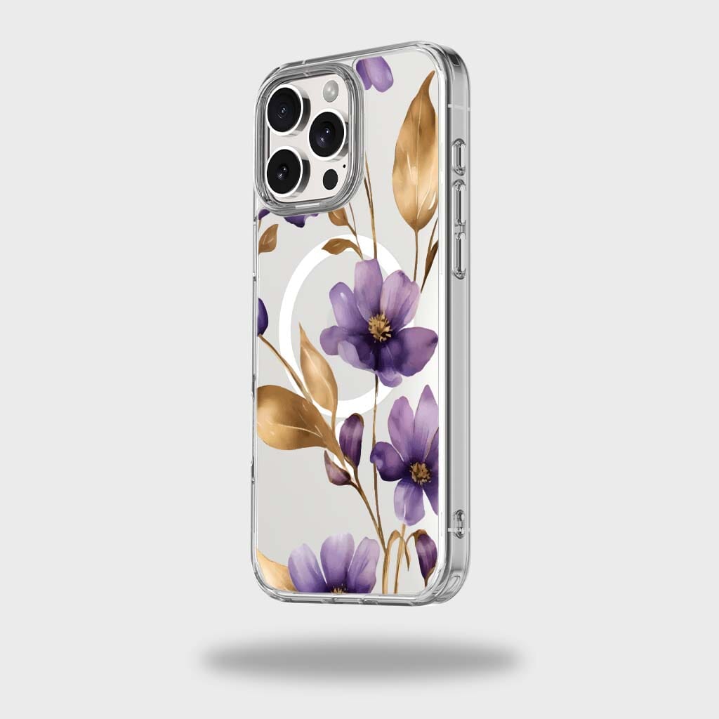 MagSafe iPhone 16 Pro Purple Wildflower Clear Case