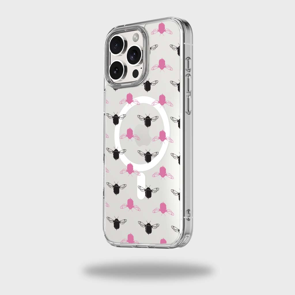 iPhone 16 Pro Clear Case - Black and Pink Bumble Design