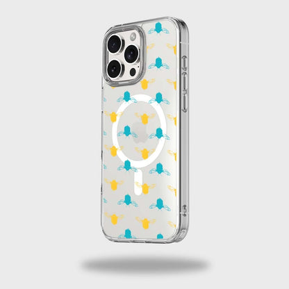 iPhone 16 Pro Clear Case - Blue and Yellow Bumble Design