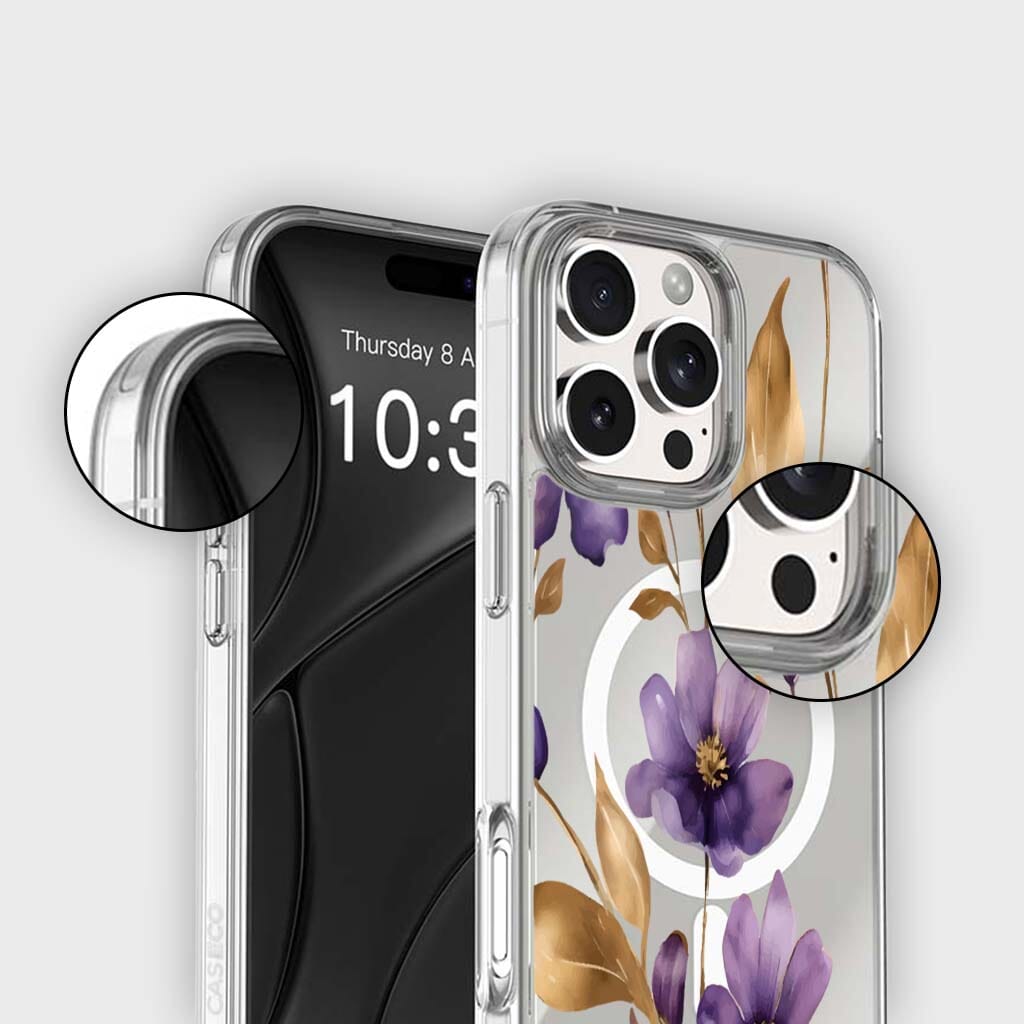 MagSafe iPhone 16 Pro Max Purple Wildflower Clear Case