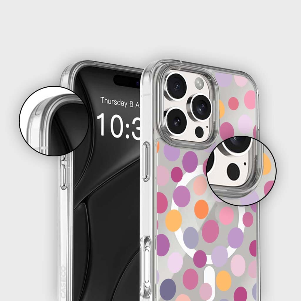 MagSafe iPhone 16 Pro Max Purple Polka Dots Clear Case