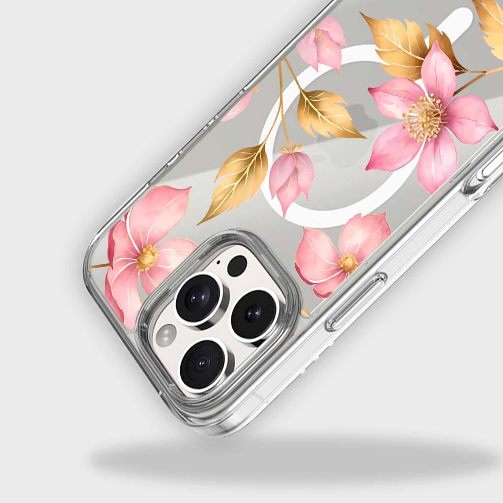 MagSafe iPhone 16 Pro Max Pink Wildflower Clear Case