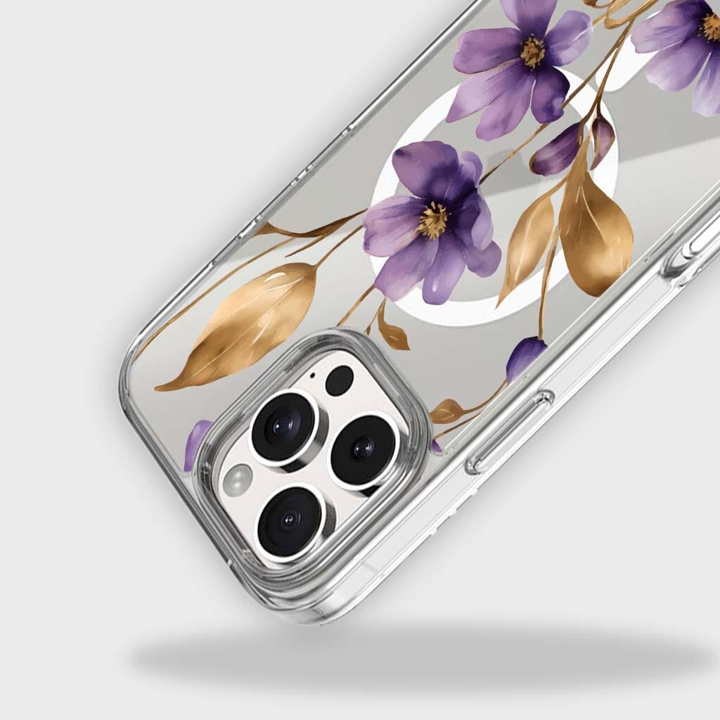 MagSafe iPhone 16 Pro Max Purple Wildflower Clear Case