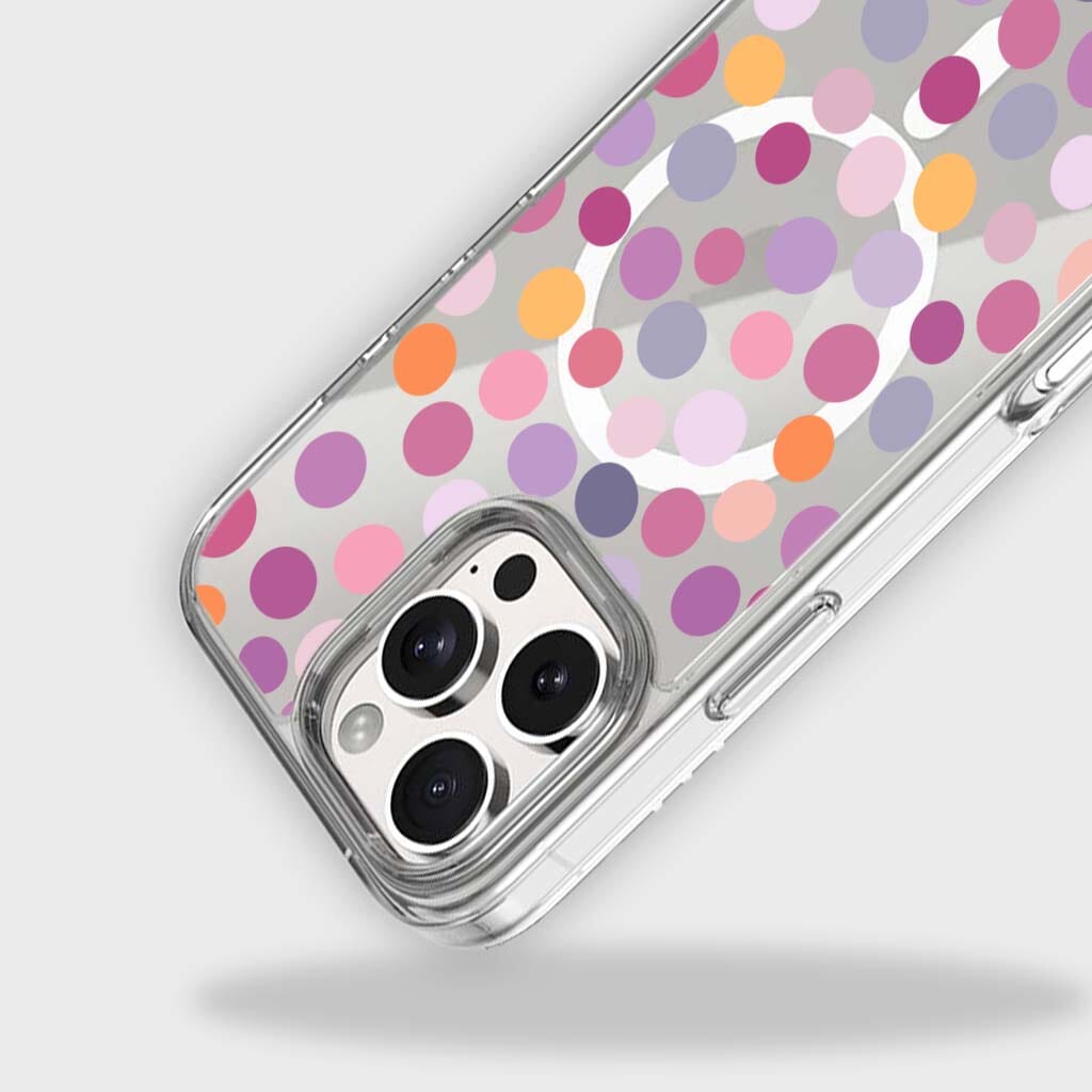 MagSafe iPhone 16 Pro Max Purple Polka Dots Clear Case