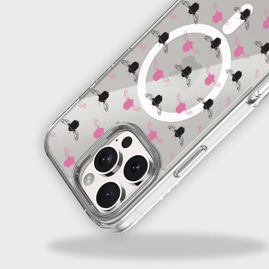 iPhone 16 Pro Clear Case - Black and Pink Bumble Design