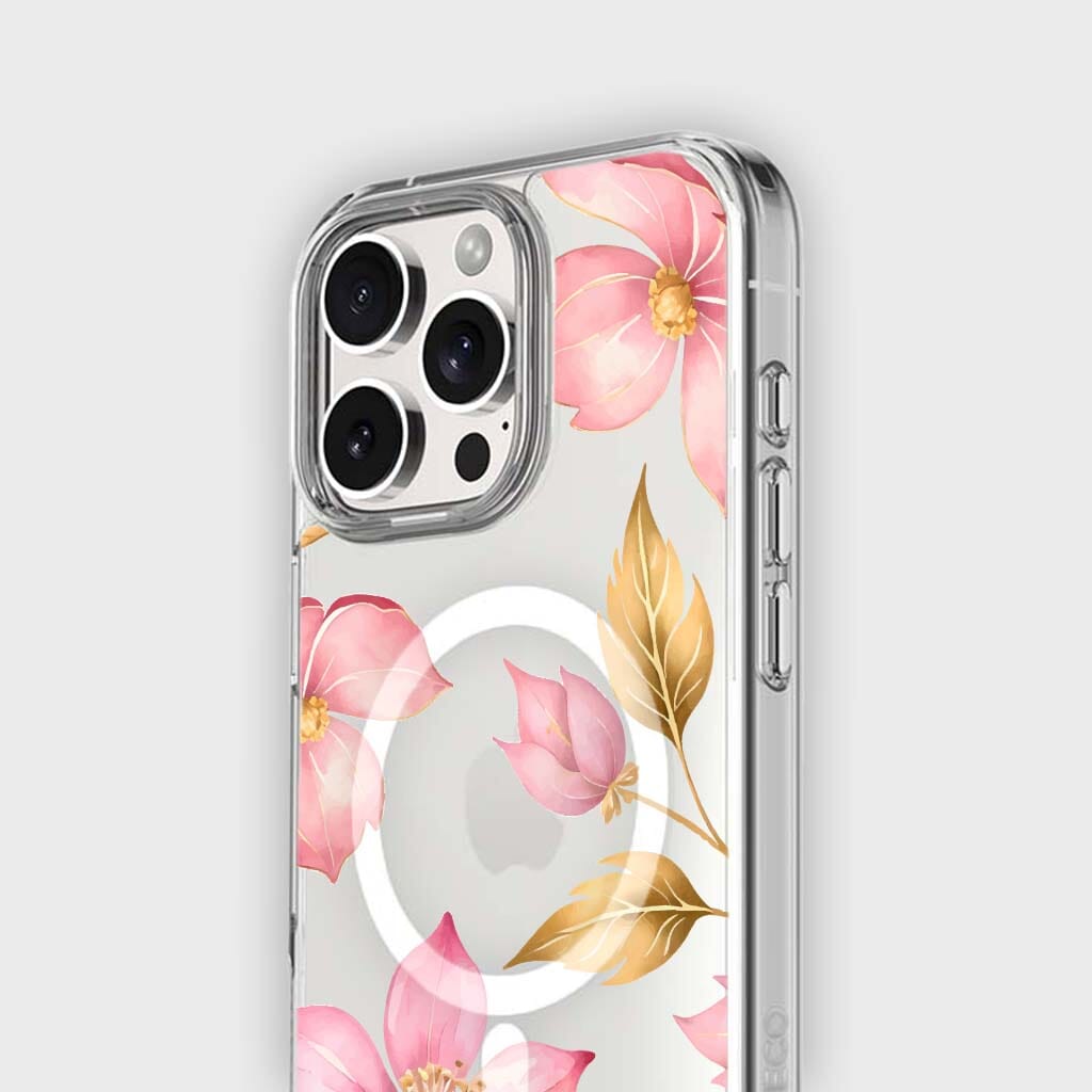 MagSafe iPhone 16 Pro Pink Wildflower Clear Case