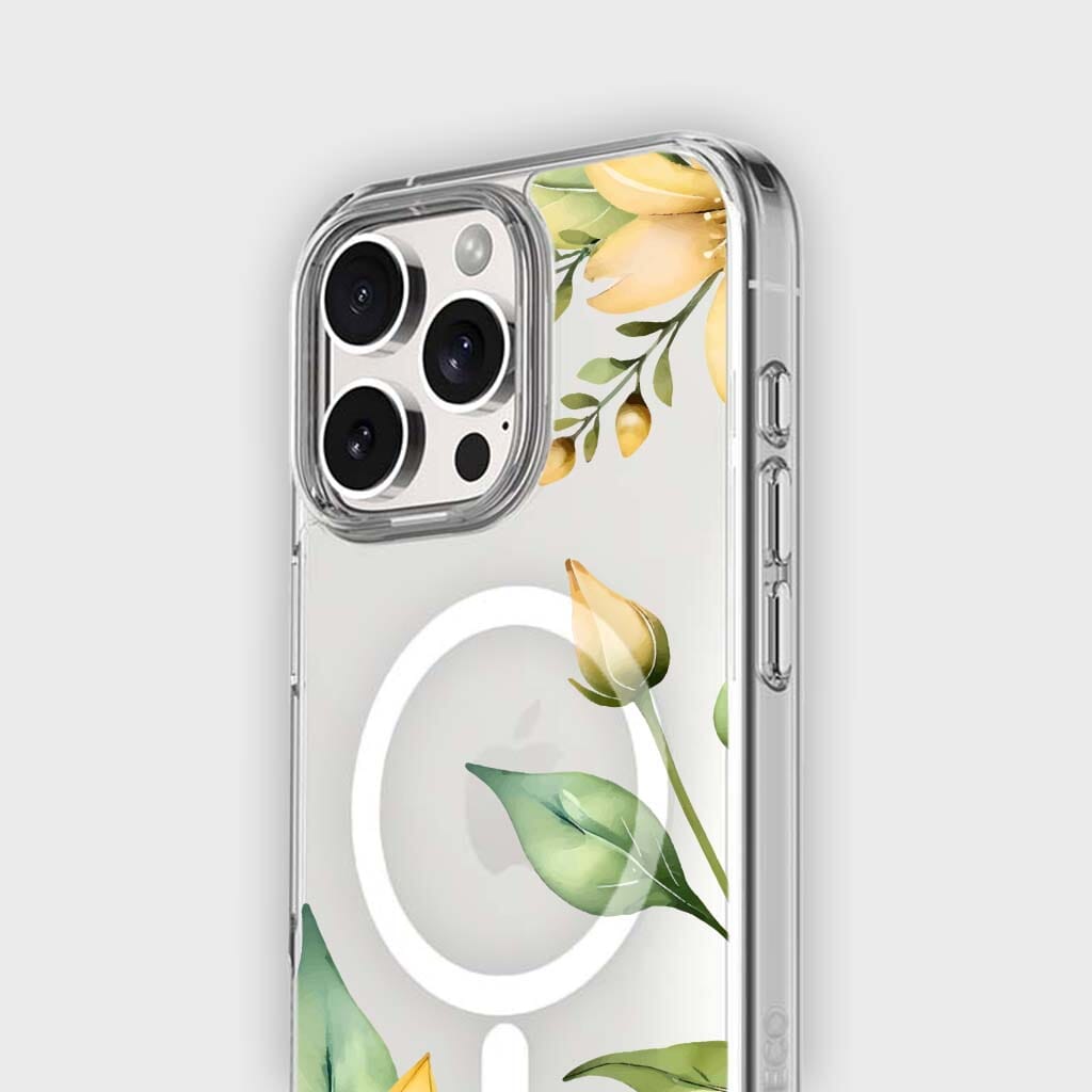 MagSafe iPhone 16 Pro Max Yellow Wildflower Clear Case