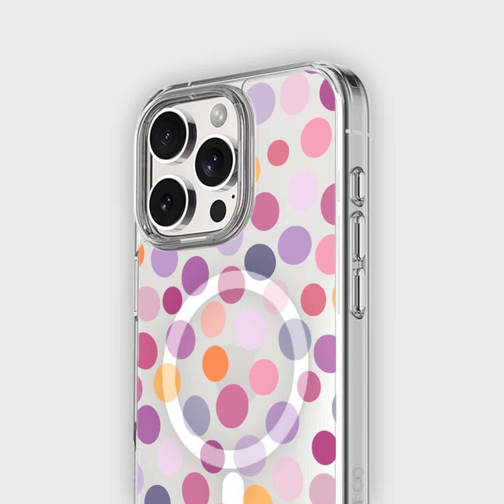 MagSafe iPhone 16 Pro Max Purple Polka Dots Clear Case