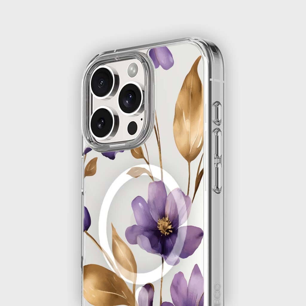 MagSafe iPhone 16 Pro Max Purple Wildflower Clear Case