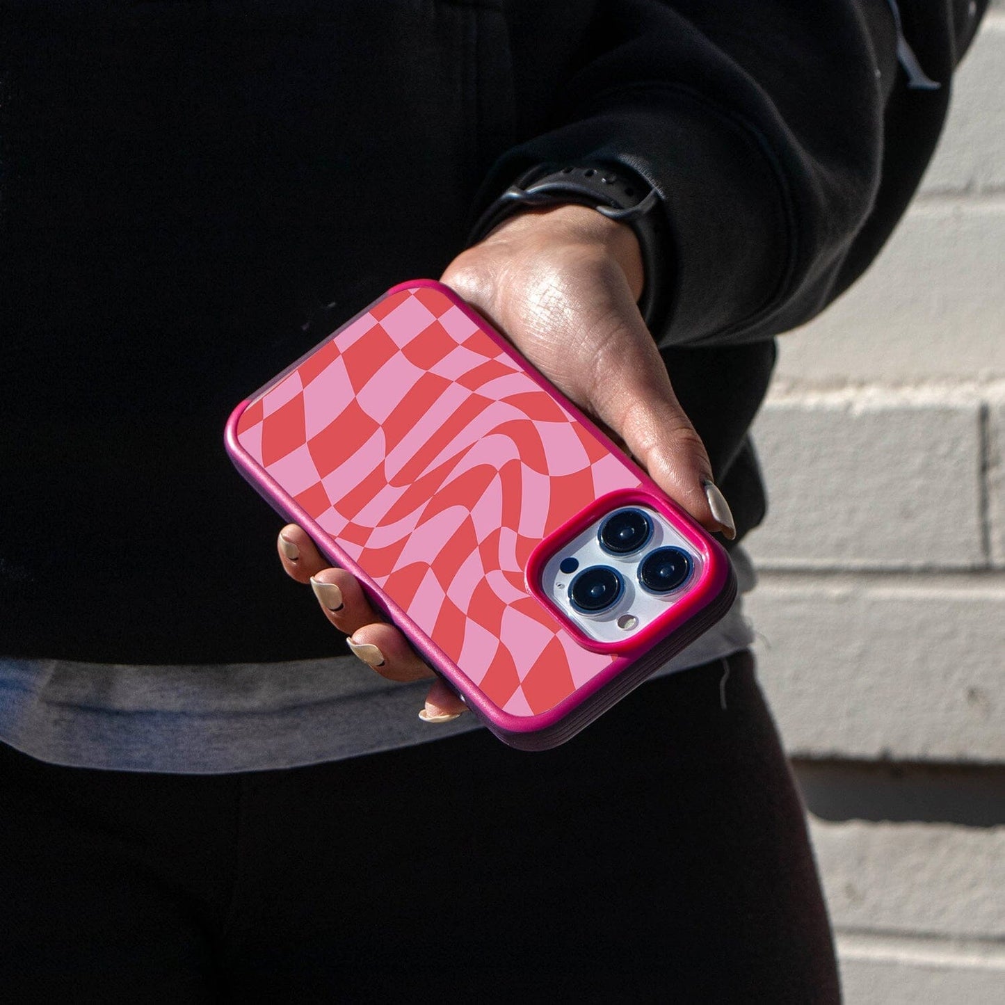 MagSafe iPhone 13 Pro Pink Swirl Checkerboard Print Case