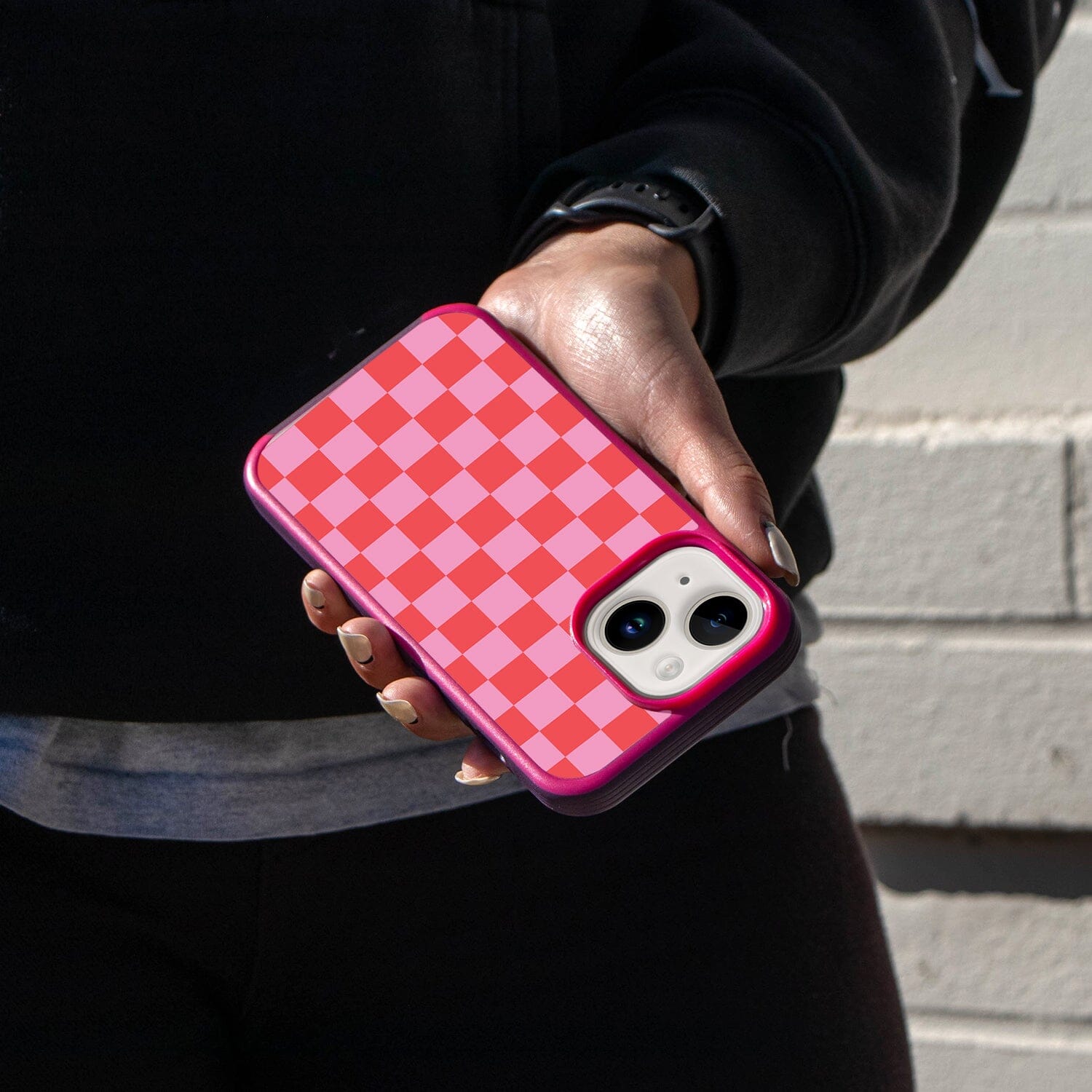 MagSafe iPhone 14 Pink Checkerboard Print Case