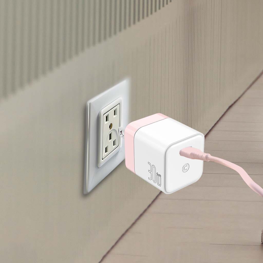 GaN 30W Wall Charger with 100W Type C to Type C Cable - Pastel Pink