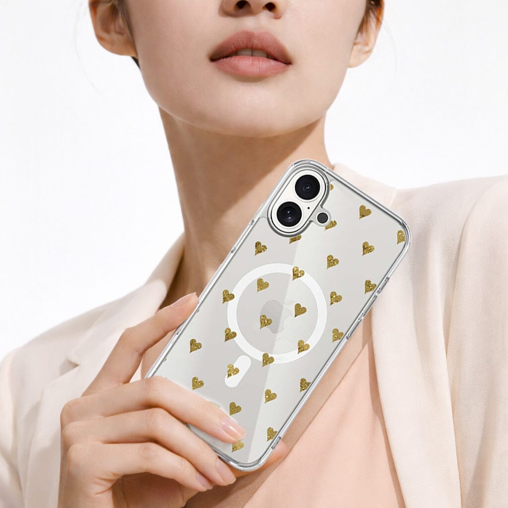 MagSafe iPhone 17 Gold Hearts Clear Case
