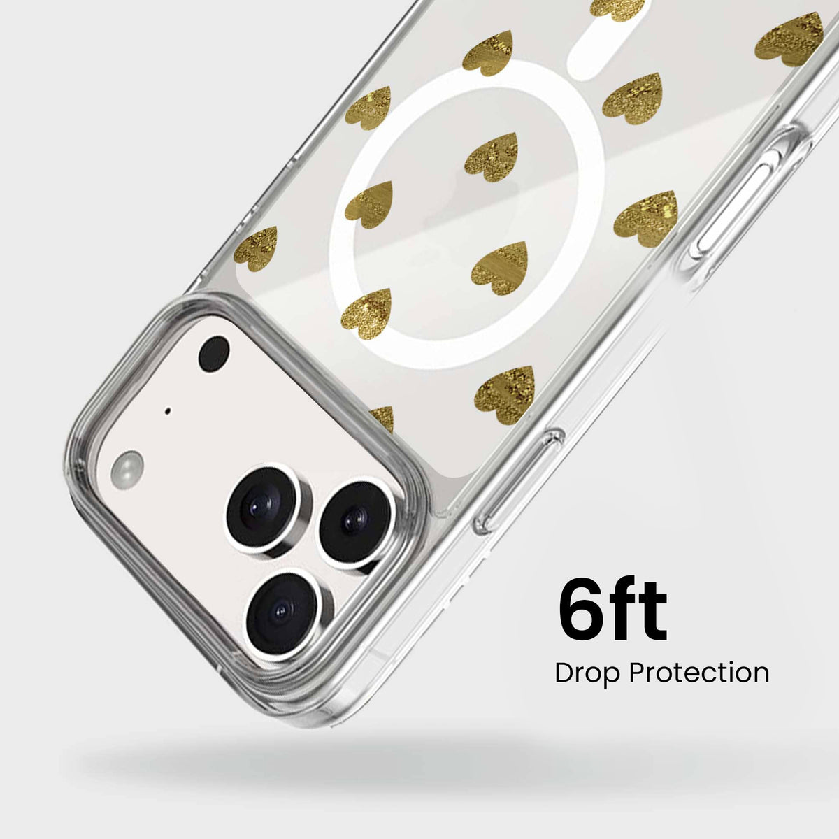 iPhone 18 Pro Max Gold Hearts Clear Case with MagSafe