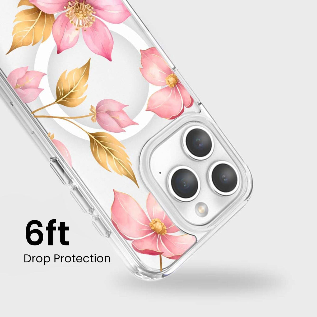 MagSafe iPhone 15 Pro Max Pink Wildflower Clear Case