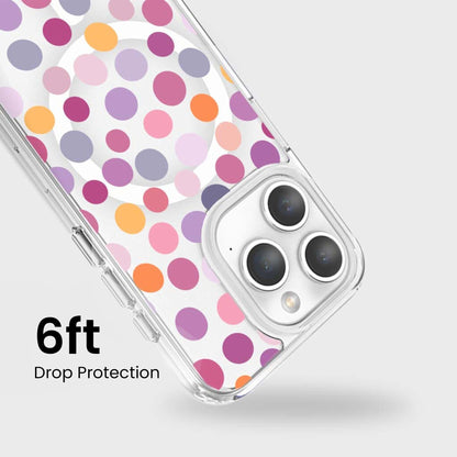 MagSafe iPhone 15 Pro Max Purple Polka Dots Clear Case