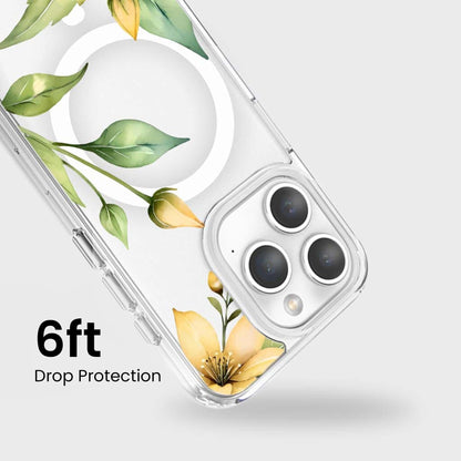 MagSafe iPhone 15 Pro Yellow Wildflower Clear Case