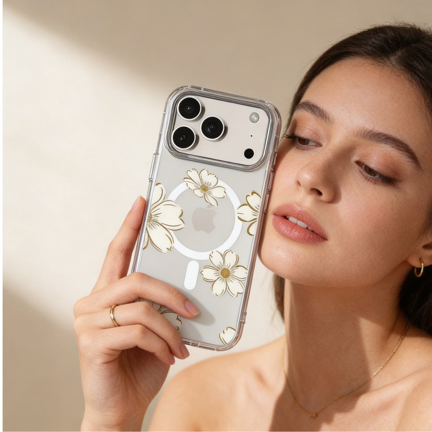 MagSafe iPhone 17 Pro Gold Flower Clear Case