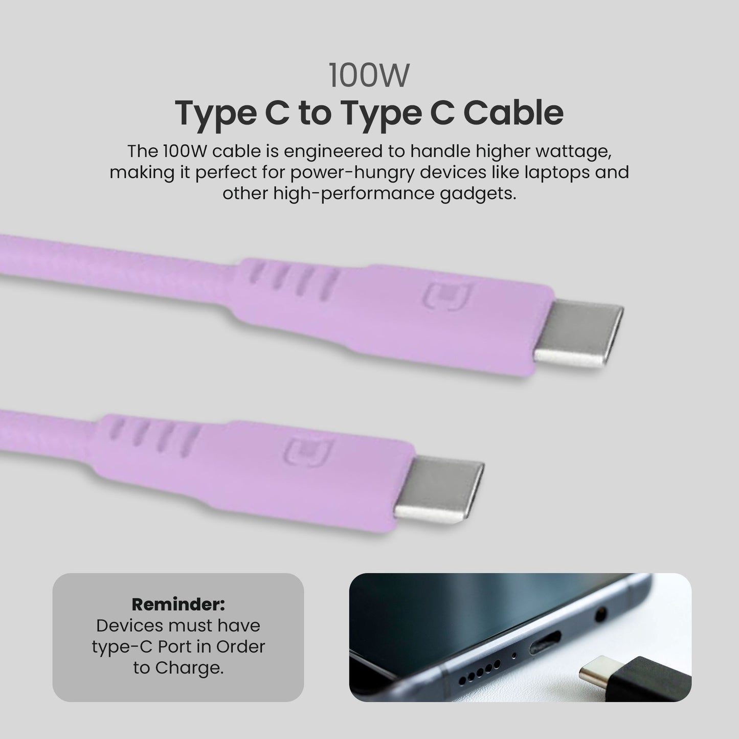 GaN 30W Wall Charger with 100W Type C to Type C Cable - Cobalt Violet