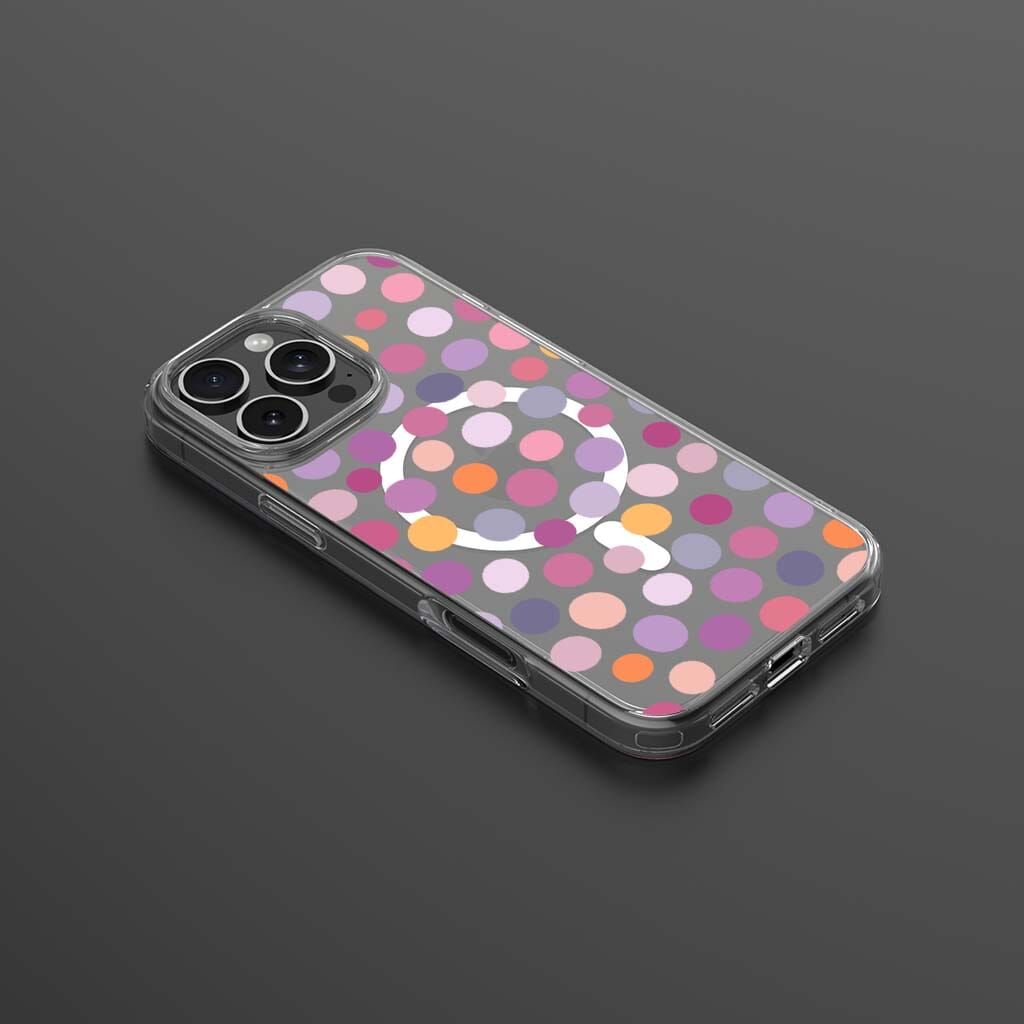 MagSafe iPhone 16 Pro Max Purple Polka Dots Clear Case