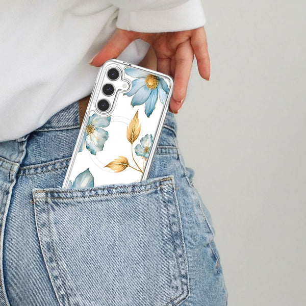 Samsung Galaxy S25 Blue Wildflower Clear Case – Caseco Inc