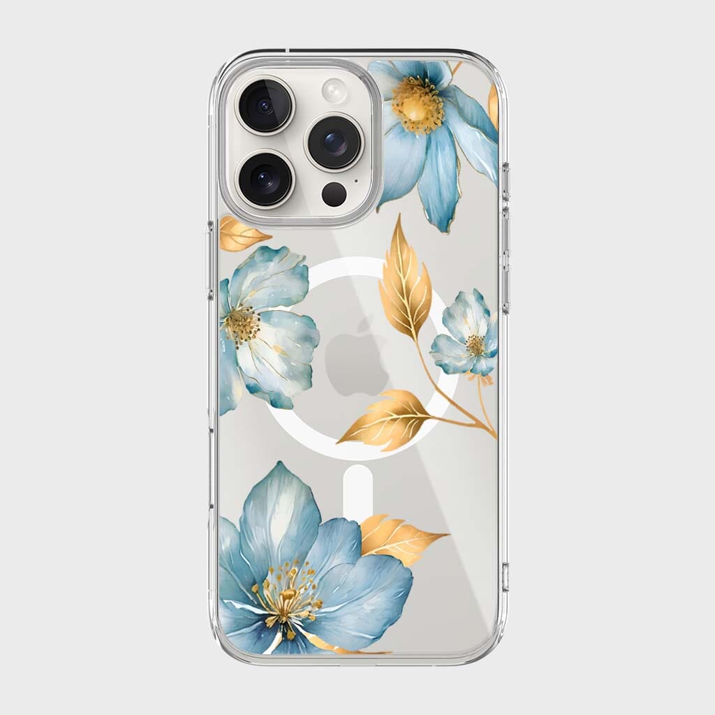 MagSafe iPhone 16 Pro Blue Wildflower Clear Case